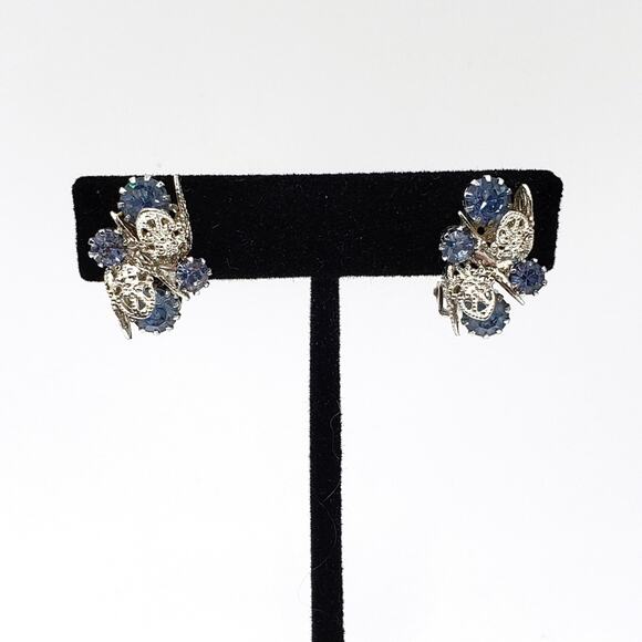 Vintage Earrings Clip On Rhinestone - Picture 6 of 6